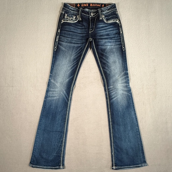 Rock Revival Denim - Rock Revival Jeans Womens 26 Medium Wash Avril Boot Cut Embellished Stretch